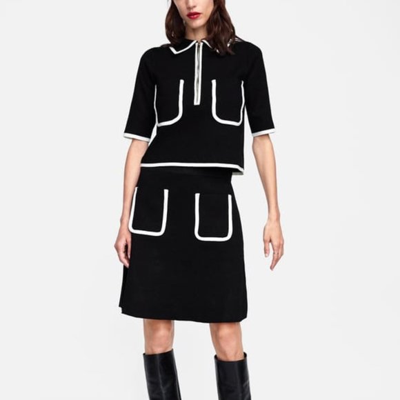 Zara Polo Sweater with Contrasting Piping Size Small - Picture 2 of 4